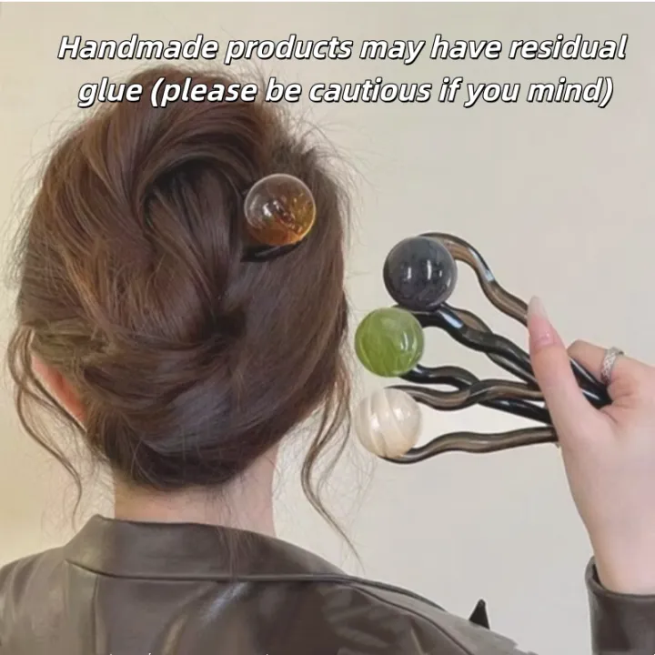 Fashion Colored Hair Clip Pearl Sticks Hairpin Fork Bun Sweet Acrylic Women Girls Accessories Trusted Product | Daraz.pk
