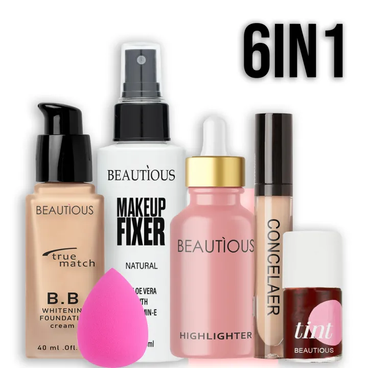 Beautious 6 in 1 - Deal Of Foundation + Concealer + Fixer + Lip Tint + Highlighter + Beauty Blender | Daraz.pk