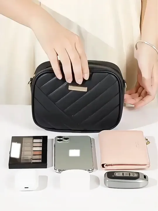 Quilted PU Leather Elegant Crossbody Bag for Women - Stylish Shoulder Handbag with Phone Pouch | Daraz.pk